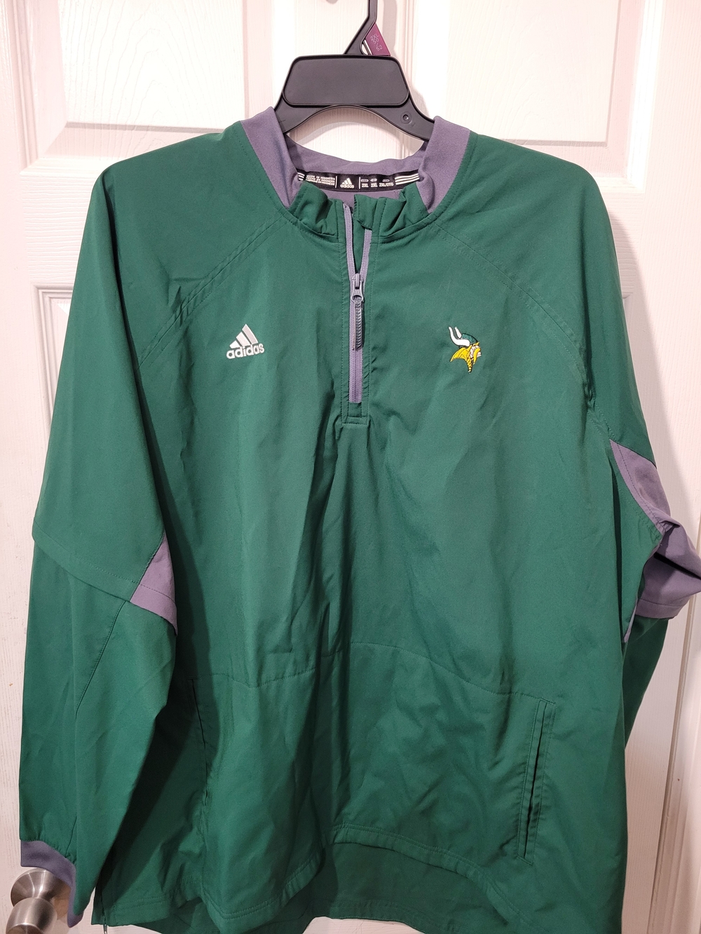 Adidas Minnesota Vikings green and purple color-blocked windbreaker